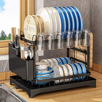 Dish Rack Black Steel Double Layer | Modern Kitchen Essential 3
