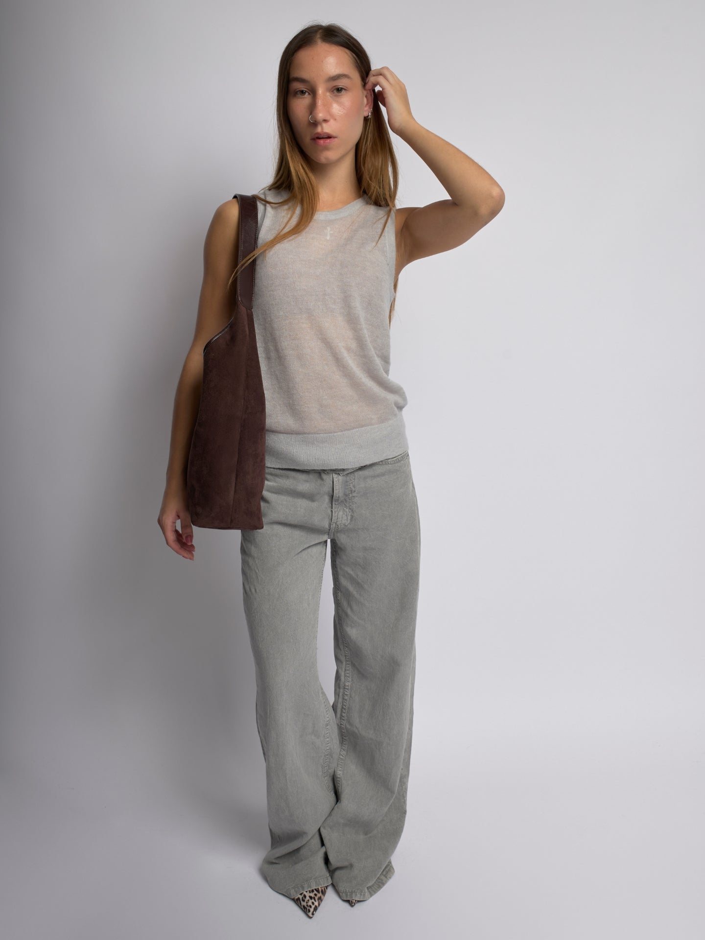 Suede Tote Bag with Pouch | Alberta