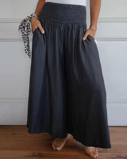 Variant image for Women Wide Leg Trousers Black Cotton | Mira-1