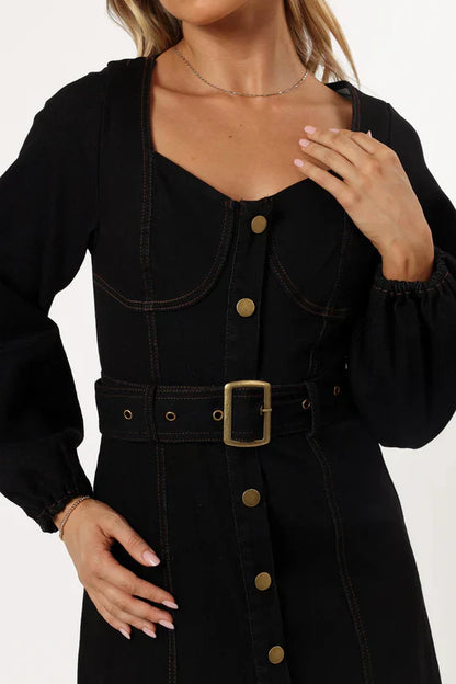 Buttoned Belted Maxi Dress | Celestine