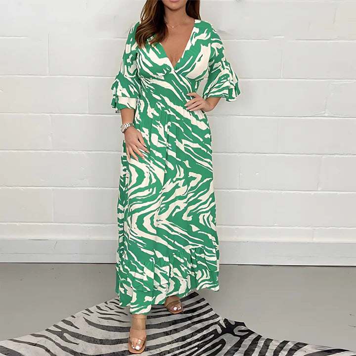 Women Wrap-Style Maxi Dress with Ruffled Sleeves | Mariana