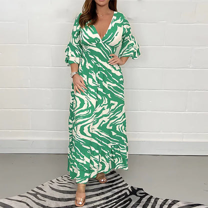 Women Wrap-Style Maxi Dress with Ruffled Sleeves | Mariana