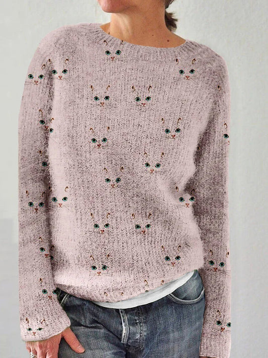 Women Sweater Cat Print Knitted | Emily-1