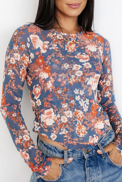 Women Floral Mesh Slim Top | Serelina