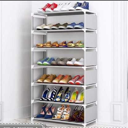7-Tier Shoe Rack with Metal Frame – Versatile Entryway Shoe Storage and Organizer in Black or Gray 0
