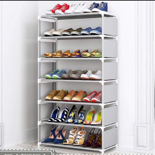 7-Tier Shoe Rack with Metal Frame – Versatile Entryway Shoe Storage and Organizer in Black or Gray 0