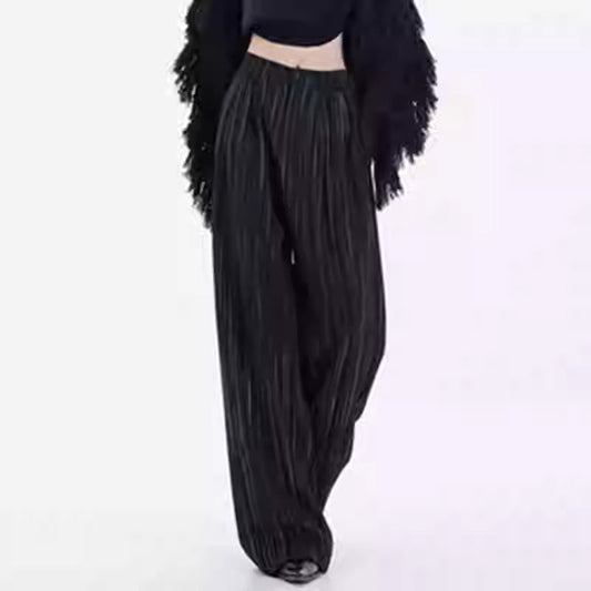 Women Wide Leg Pants Black Cotton | Elegant Style-1