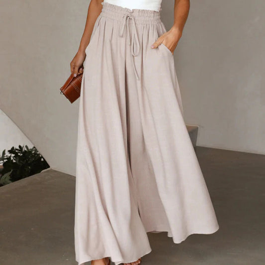 Women Wide Leg Trousers White Spandex | Elegant Comfort-1