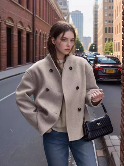 Women Short Coat Grey Polyester | Elegant Minimalist-2
