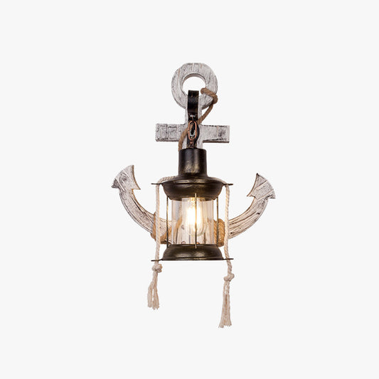 Wall Lamp Rustic Wood Anchor Lantern | Coastal Charm-1