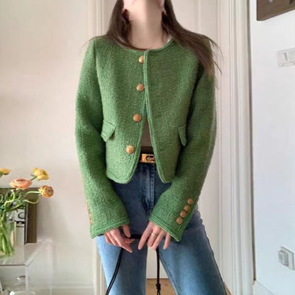 Women Tailored Jacket Green Tweed | Elegant Style-2