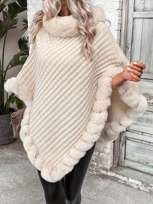 Women Faux Fur Trim Poncho | Zarina