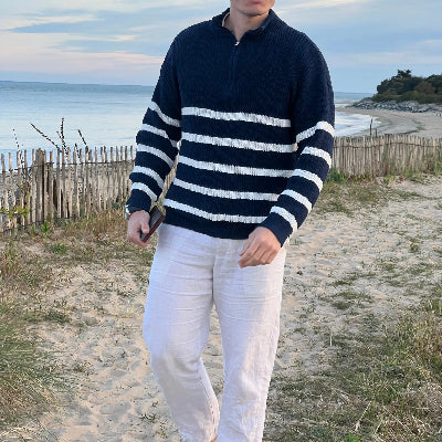 Men  Striped Quarter-Zip Sweater | Elizer