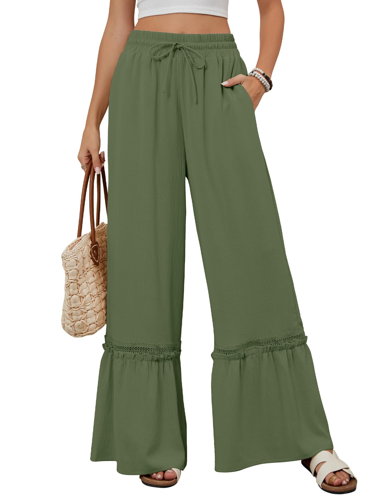 Variant image for Women Wide Leg Trousers Apricot Polyester | Elegant Style-7
