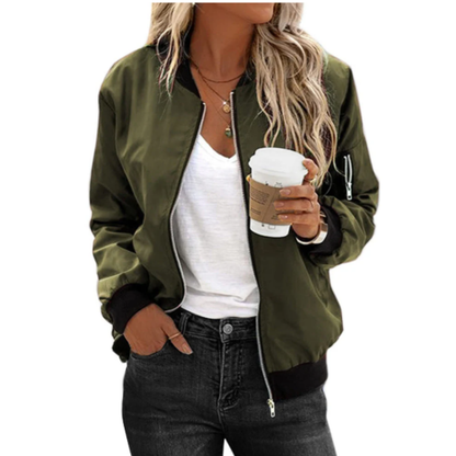 Women Classic Black Bomber Jacket | Amy