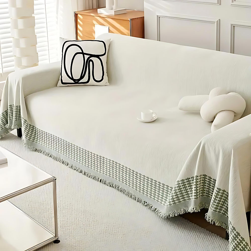Sofa Cover Beige Chenille Cotton | Rustic Charm 5