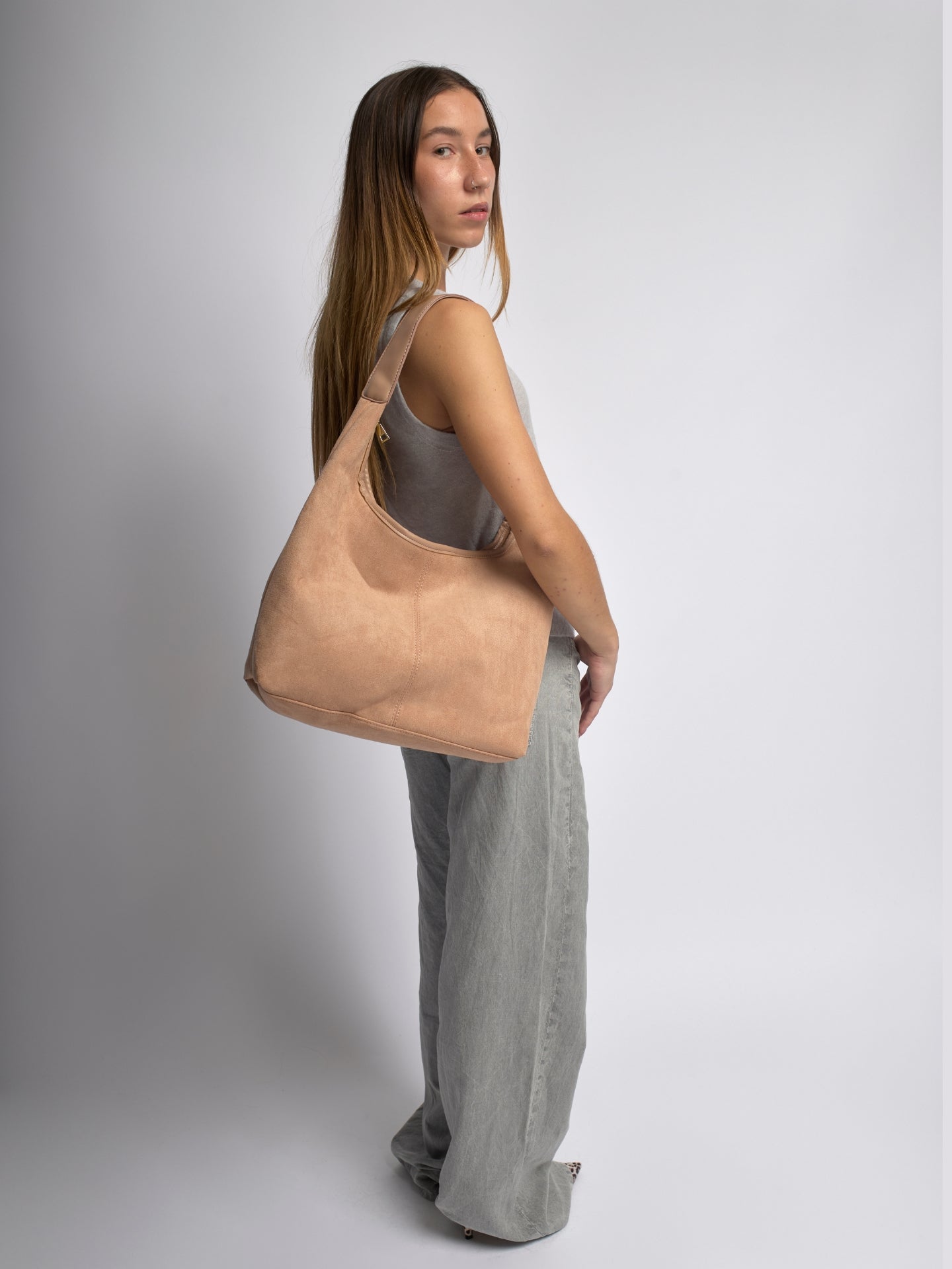 Suede Tote Bag with Pouch | Alberta