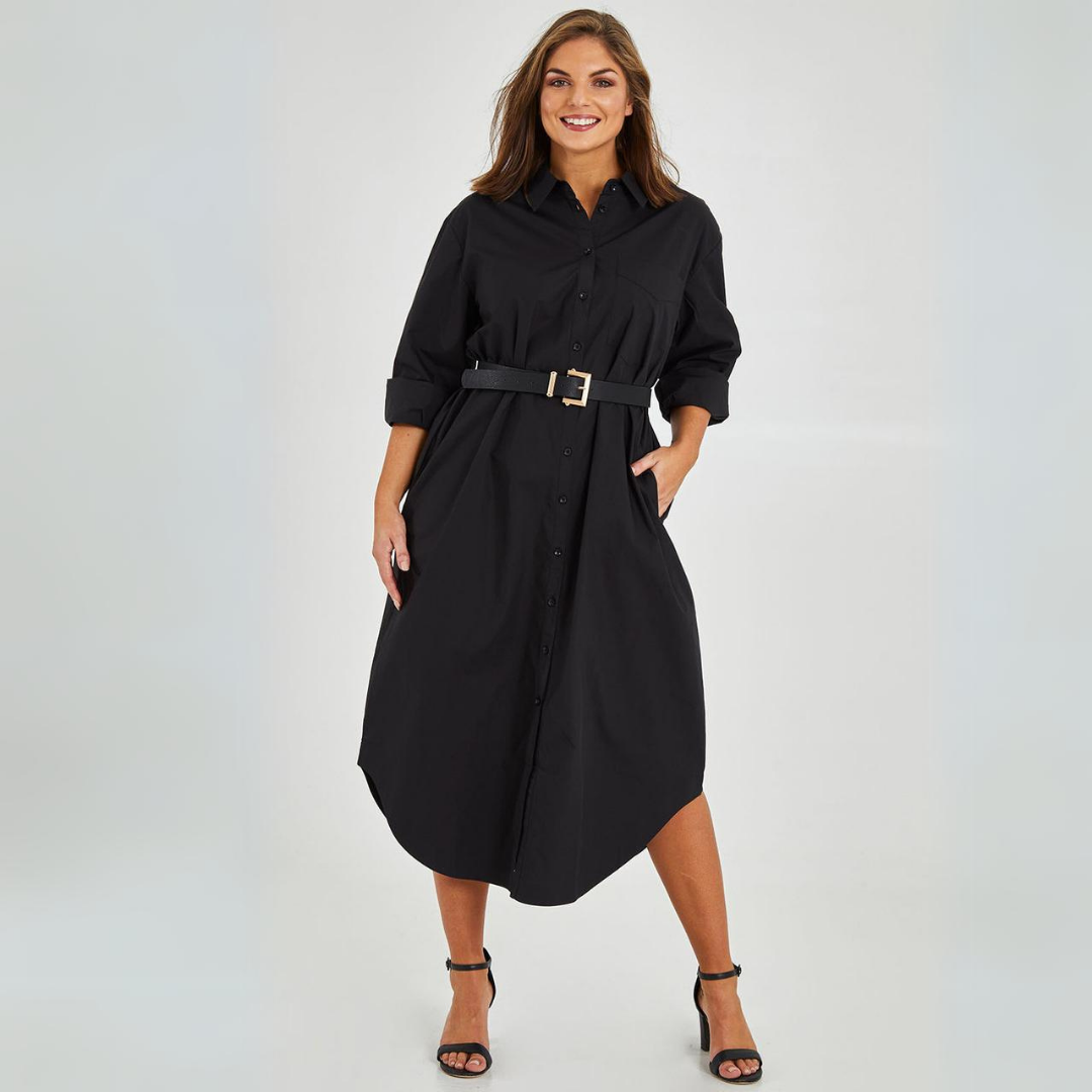 Button-Up Shirt Dress with Side Slit | Evelyn