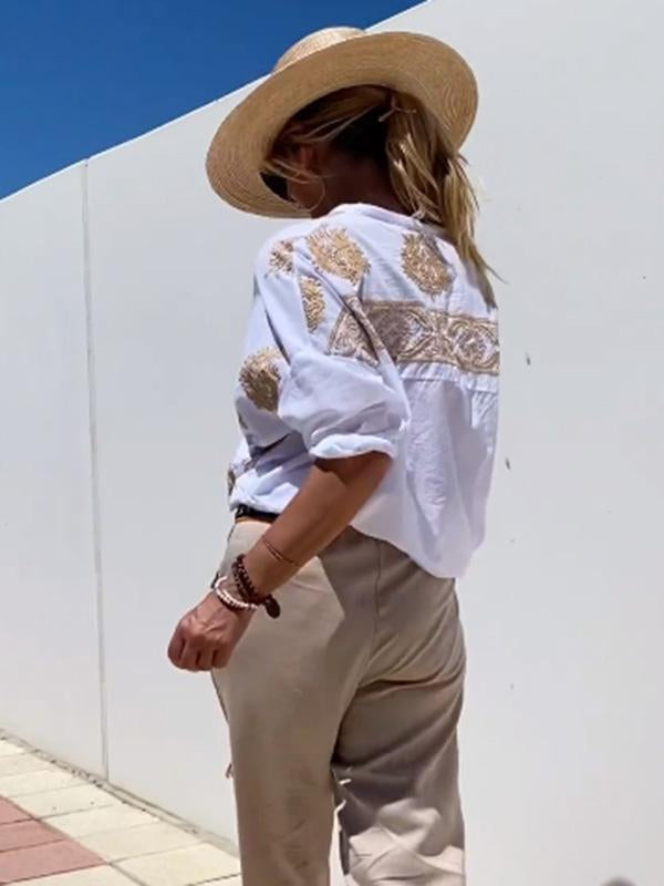 Embroidered Button-Up Shirt | Aimee