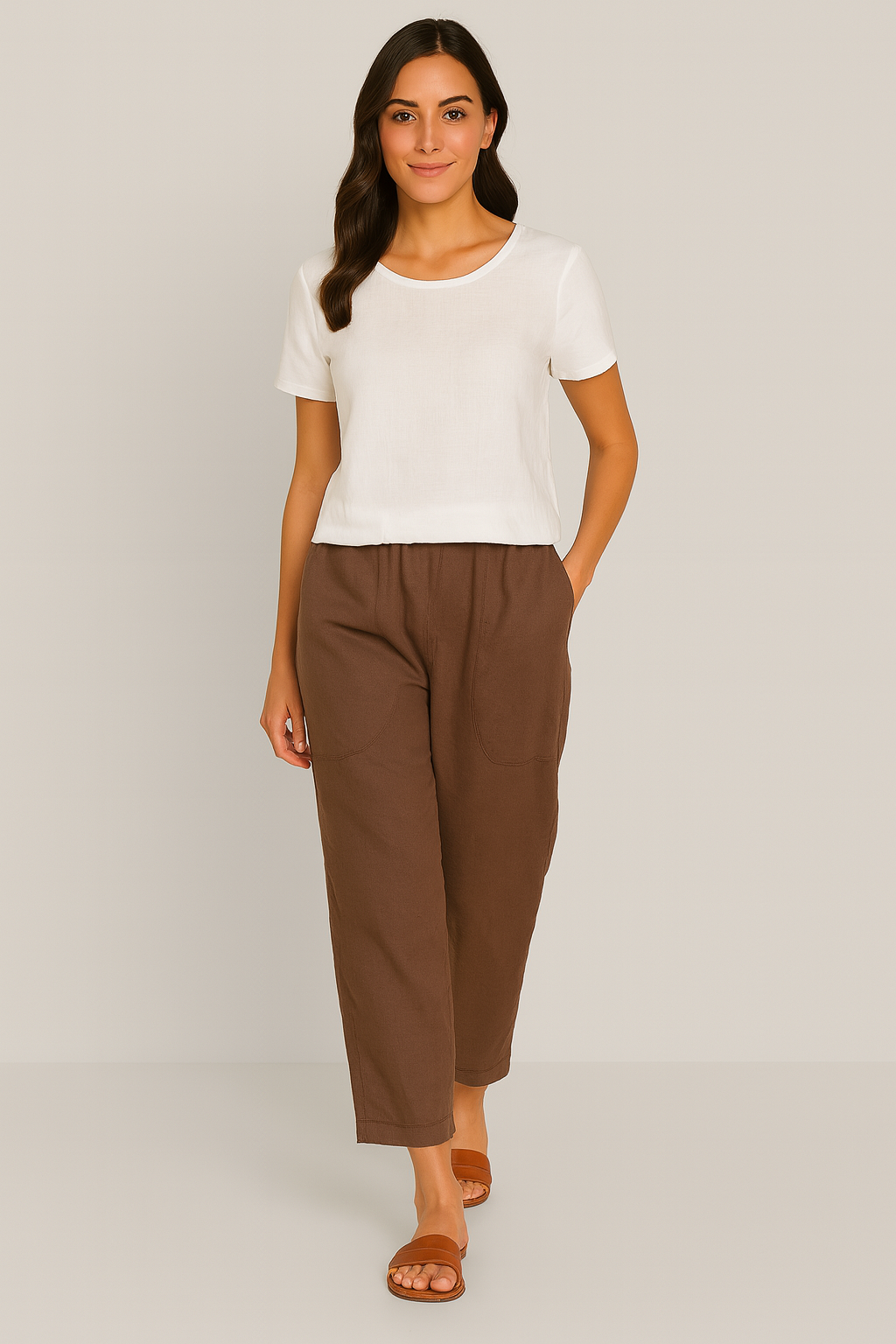 Women Relaxed Cotton Pocket Pants with Rolled Hem | Leiriel