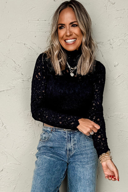 Women Lace Mock Neck Long Sleeve Top | Azanette