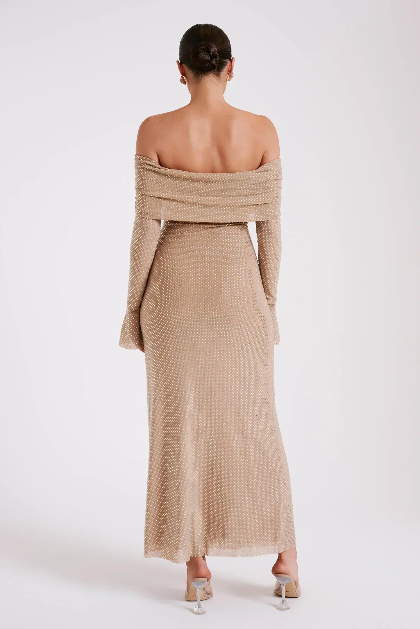 Off-Shoulder Long Knit Gown with Bell Sleeves | Giselle