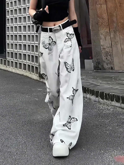 Women Wide Leg Pants White Ice Silk | Butterfly-3