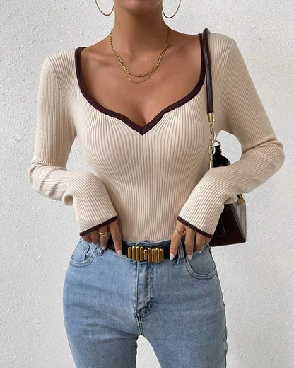 Women Ribbed Contrast Trim Top | Leontina