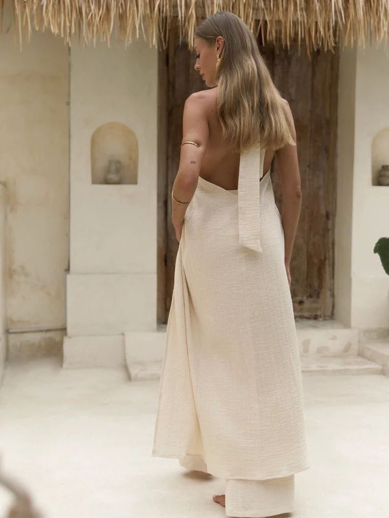 Women Summer Suit Khaki Cotton Linen | Elegant-4