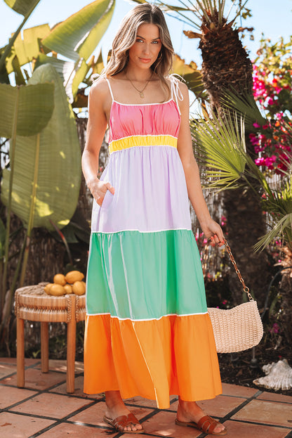 Women Maxi Dress Color Block Cotton | Elegant Style-1