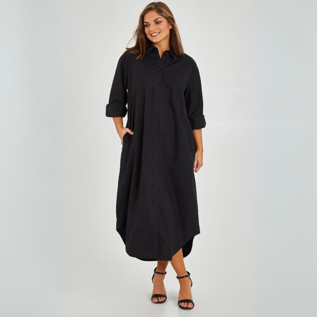 Button-Up Shirt Dress with Side Slit | Evelyn