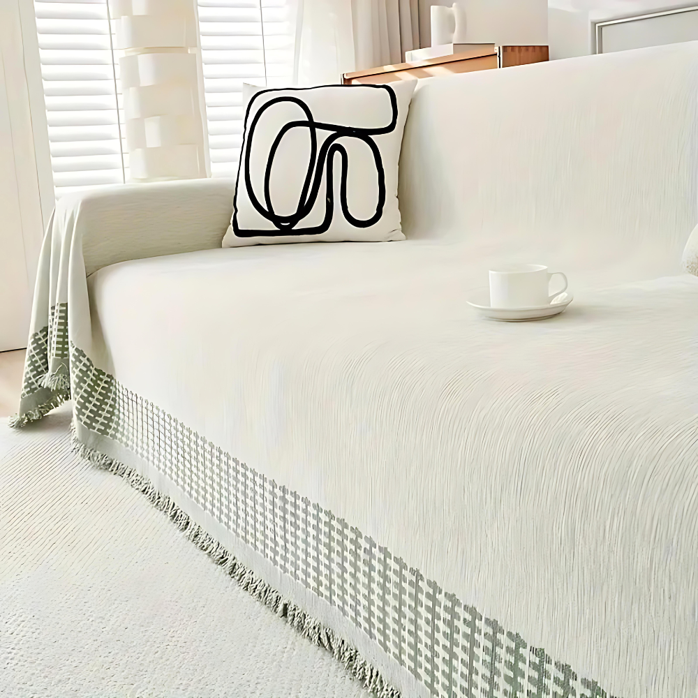 Sofa Cover Beige Chenille Cotton | Rustic Charm 6