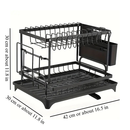Dish Rack Black Steel Double Layer | Modern Kitchen Essential 4