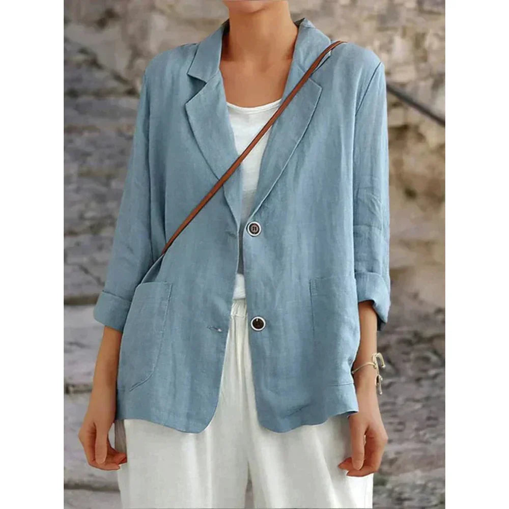 Lightweight Linen Blazer with Rolled Sleeves | Valeria