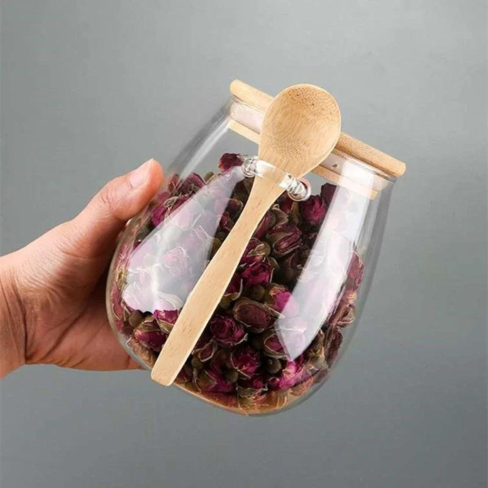 Glass Storage Jar with Bamboo Lid | Kitchen Canister for Spices and Snacks 2