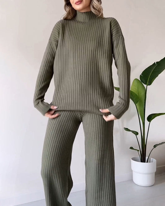 Women Ribbed Knit Wide-Leg Lounge Set | Daryelle