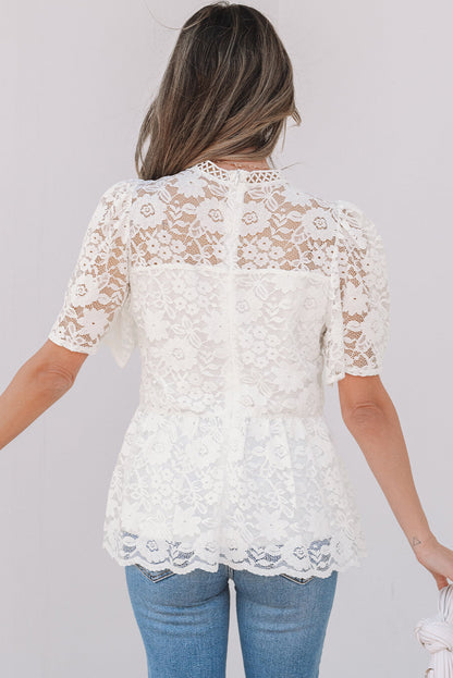 Women Peplum Blouse White Lace | Sophia-2