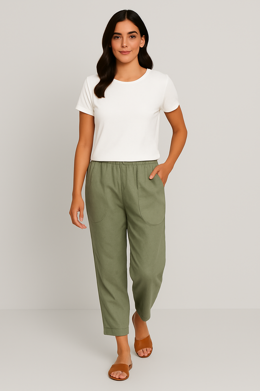 Women Relaxed Cotton Pocket Pants with Rolled Hem | Leiriel