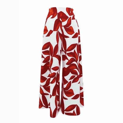 Women Wide Leg Pants Red Polyester | Elegant Style-5