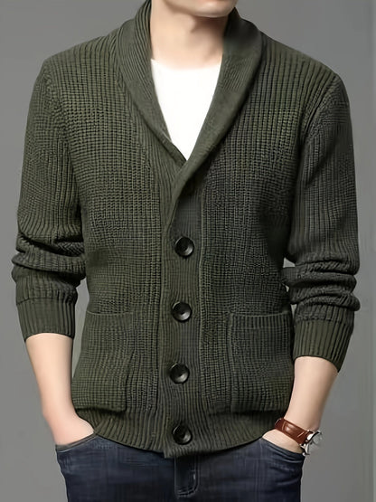 Men Button-Up Ribbed Knit Cardigan | Eliano