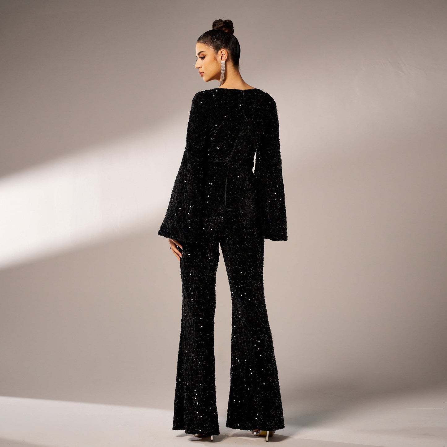 Women Sequin Jumpsuit Black Polyester | Elegant Night Out-4