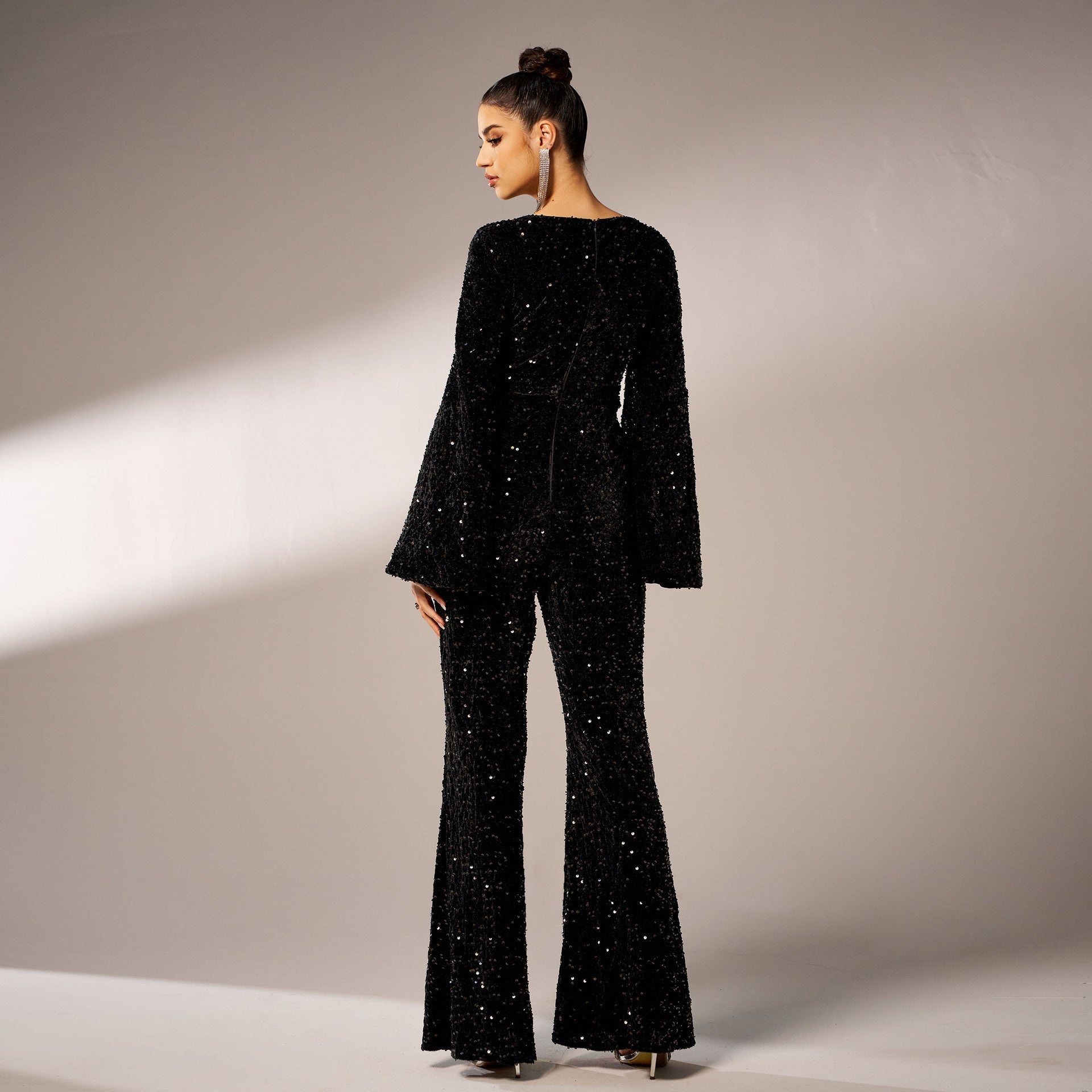 Women Sequin Jumpsuit Black Polyester | Elegant Night Out-4