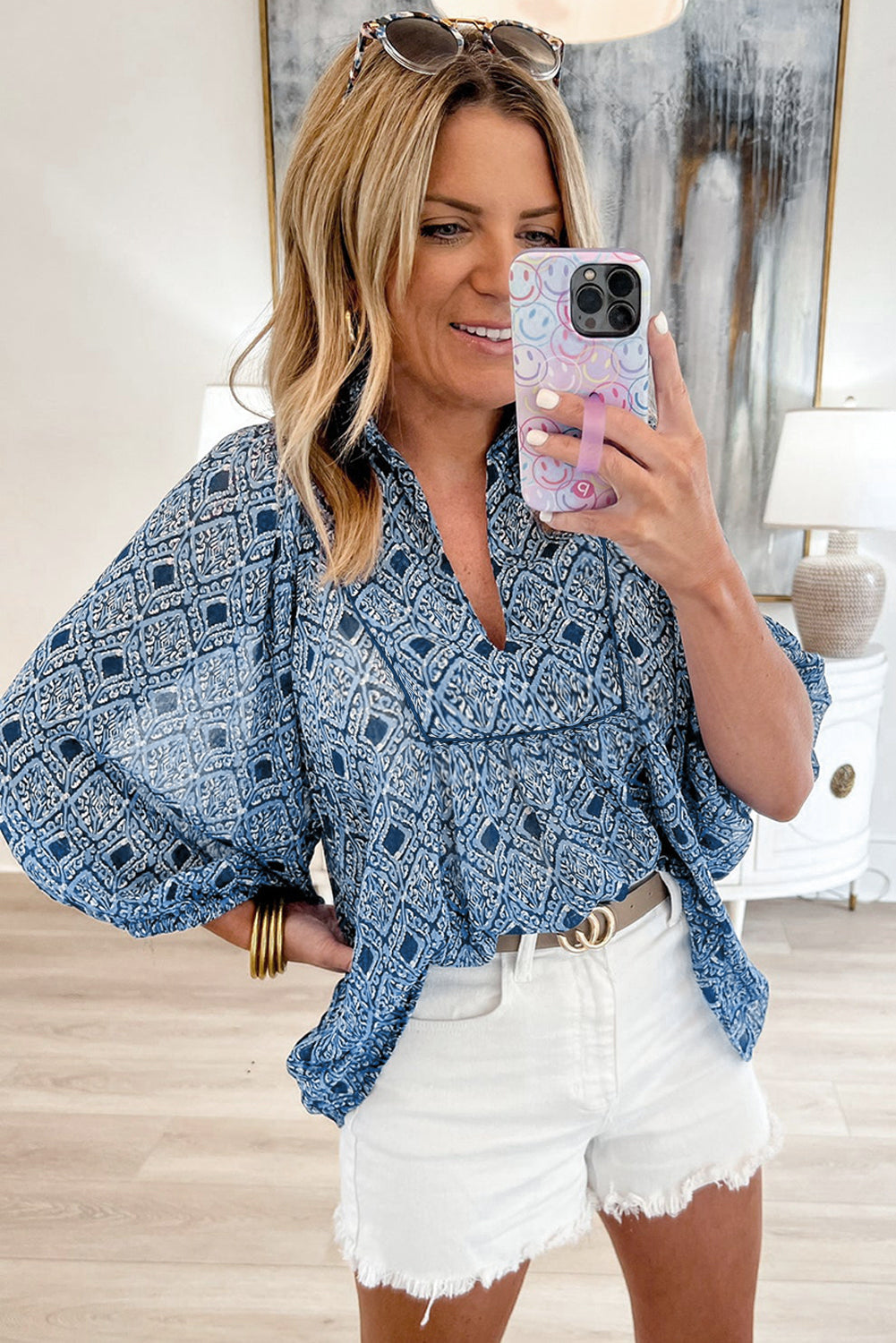 Women Geometric Print Loose Blouse | Avalora