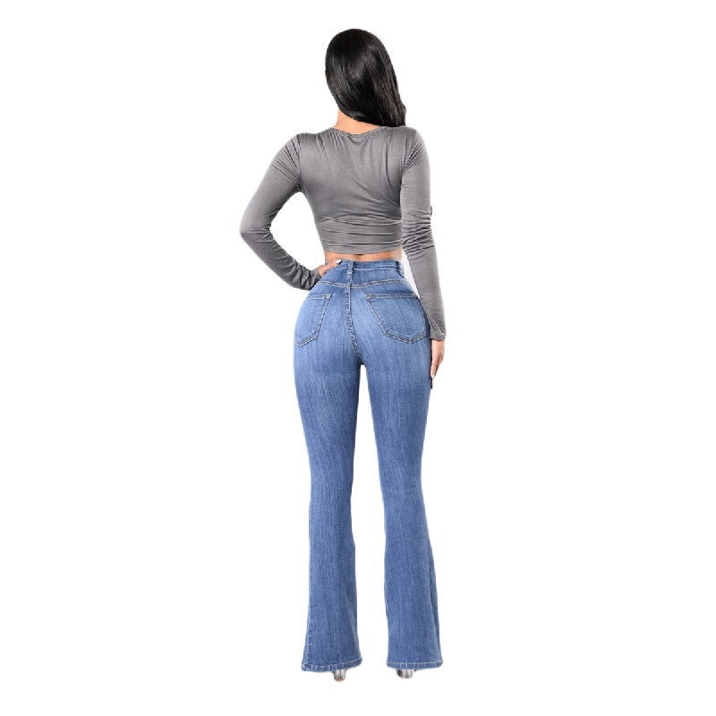 Women Wide Leg Jeans Light Blue Cotton | Bella-4