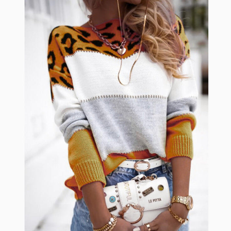 Women Colorblock Leopard Sweater | Alicia