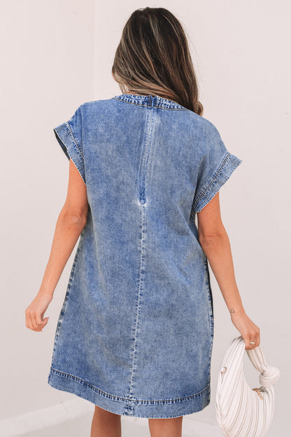 Women Shift Dress Blue Denim | Emily-2
