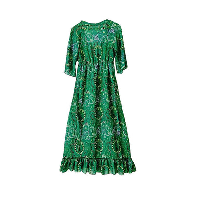 Women Kaftan Dress Green Chiffon | Serene-5