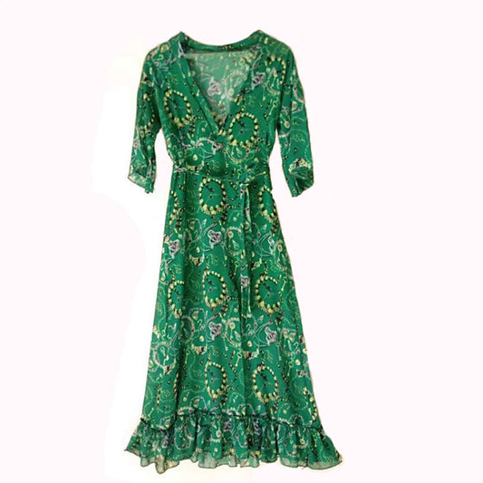 Women Kaftan Dress Green Chiffon | Serene-1