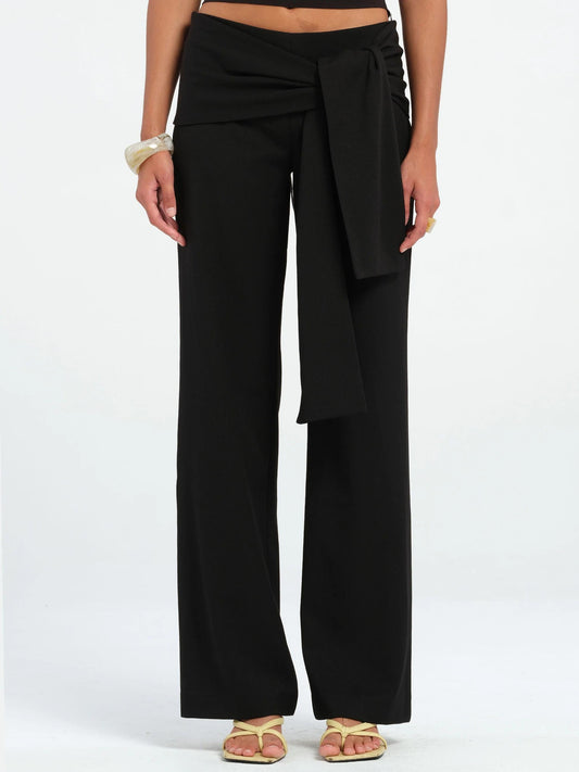 Women Wide Leg Pants Black Cotton Blend | Verner-1