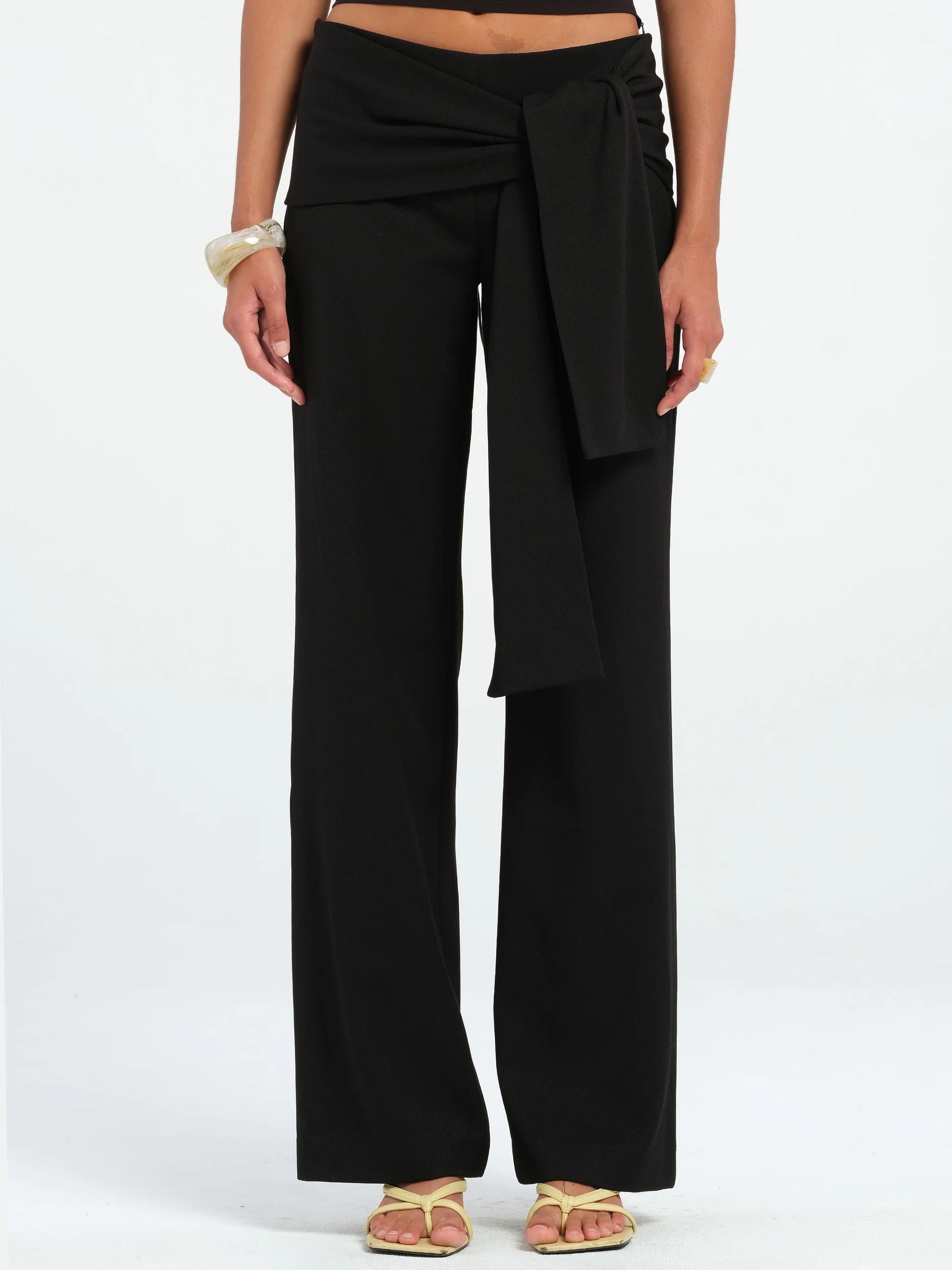 Variant image for Women Wide Leg Pants Black Cotton Blend | Verner-1